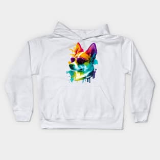 Colourful Cool Corgi Dog with Sunglasses Kids Hoodie